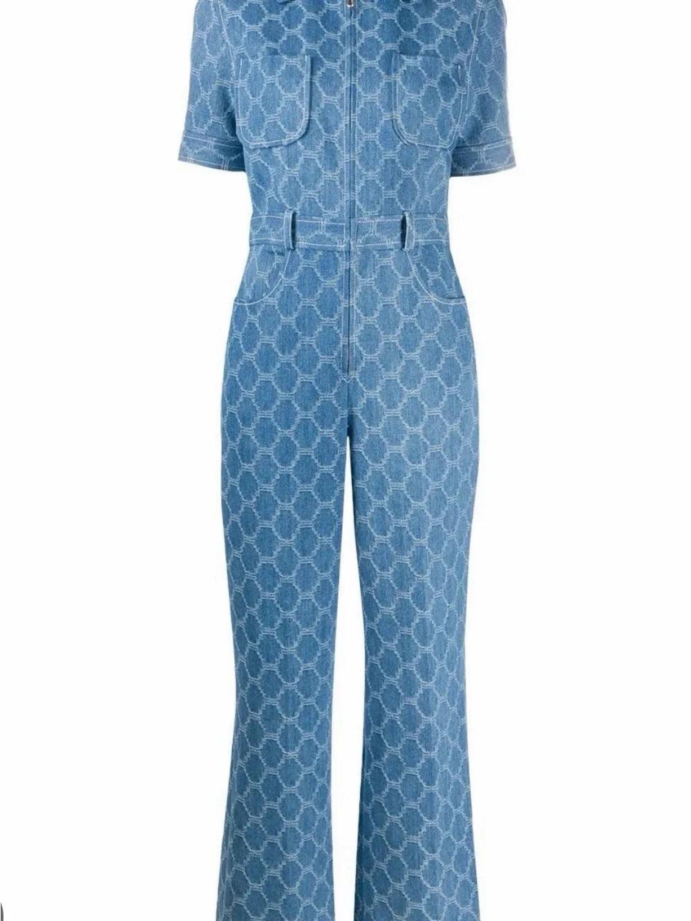 SANDRO Kelly Jacquard Denim Wide Leg Jumpsuit Euro 36 Size 4 - Picture 5 of 10